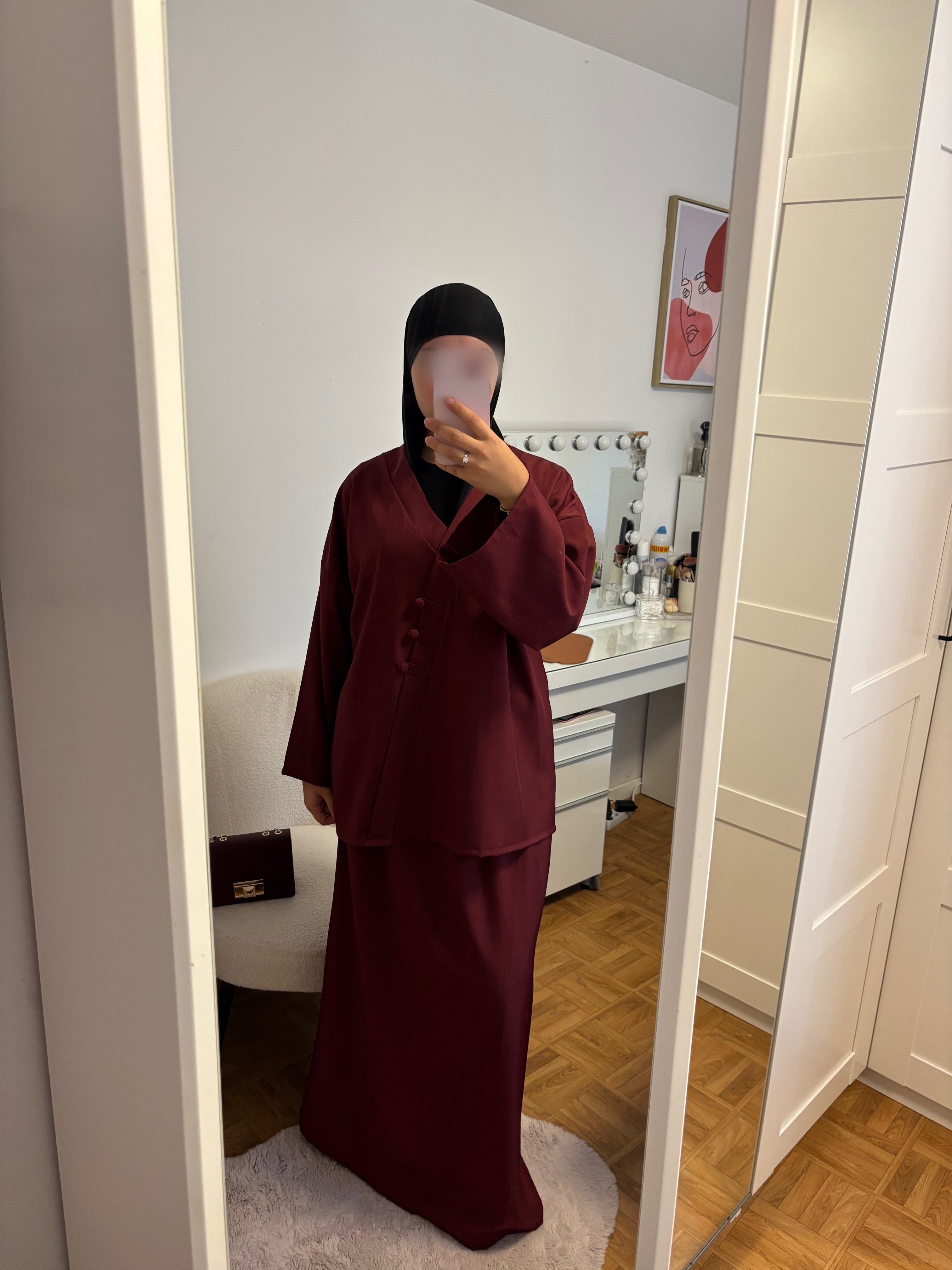 Ensemble jupe rouge bordeaux
