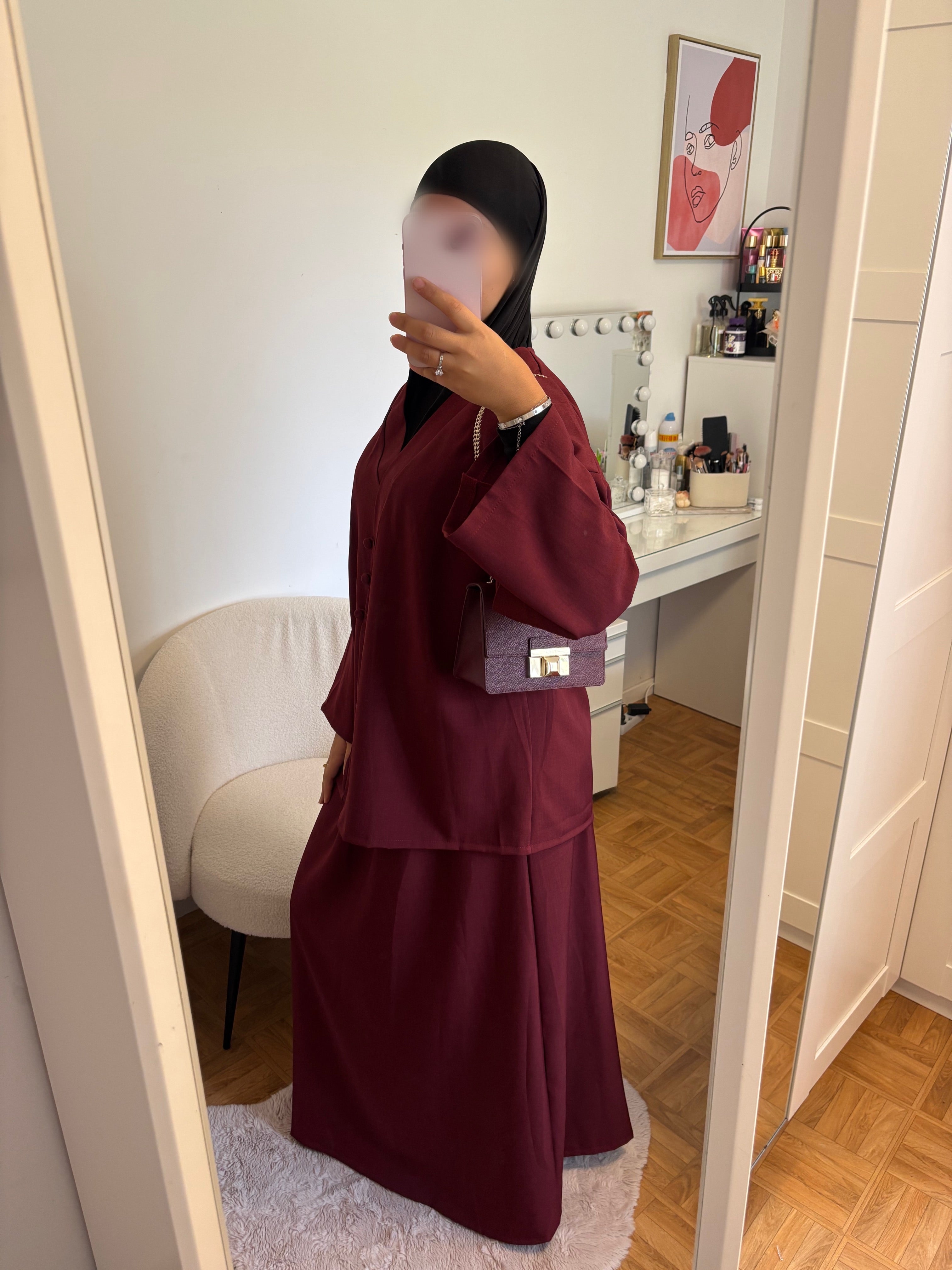 Ensemble jupe rouge bordeaux